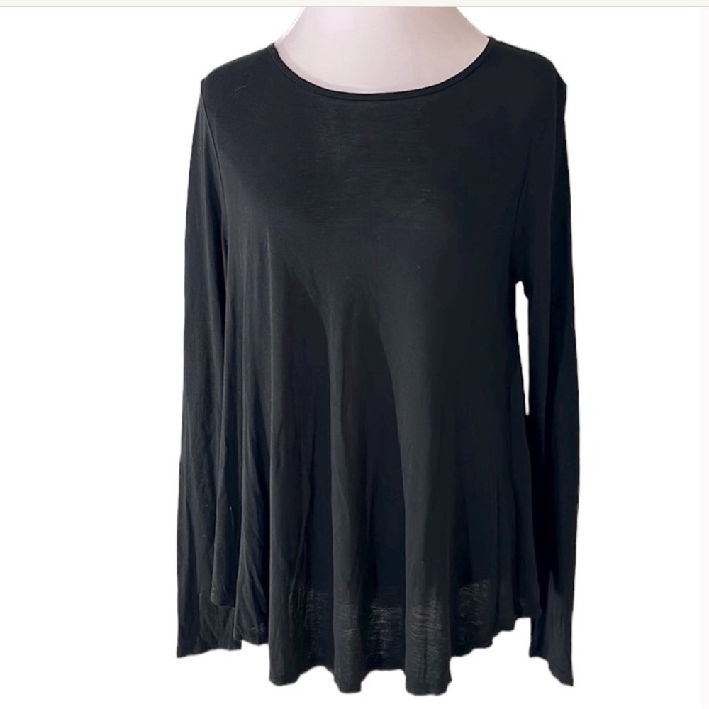NWT Ann Taylor LOFT black long sleeve soft semi sheer long sleeve Sz S